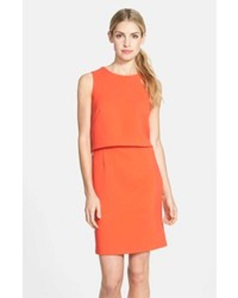 Eliza J Coral Orange Crepe Popover Tiered Shift Mini Dress Women's Size 4P